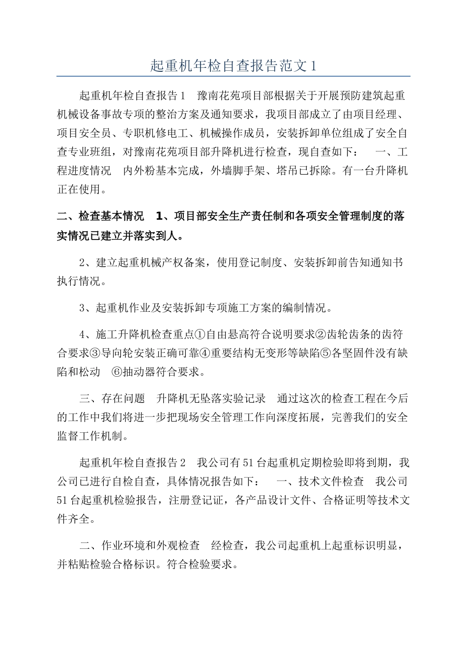 起重机年检自查报告范文1_第1页