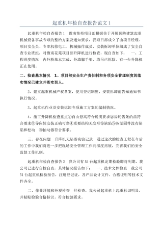 起重机年检自查报告范文1