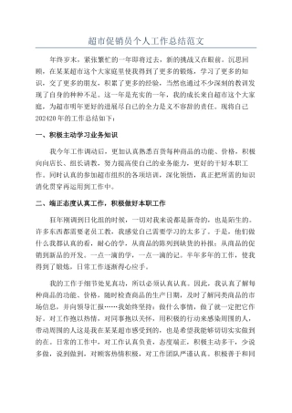 超市促销员个人工作总结范文