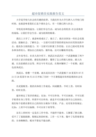 超市促销员实践报告范文