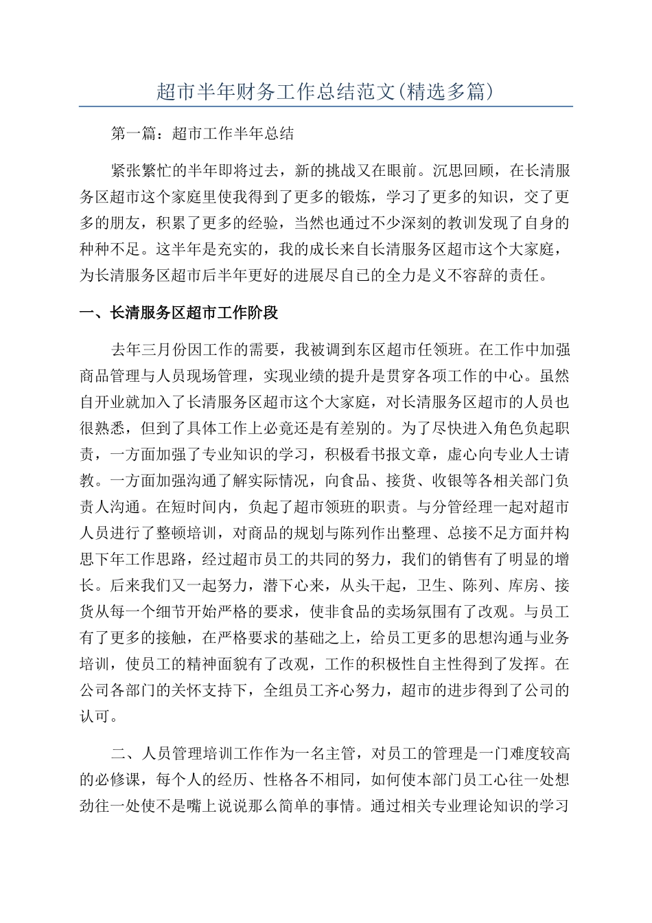 超市半年财务工作总结范文_第1页