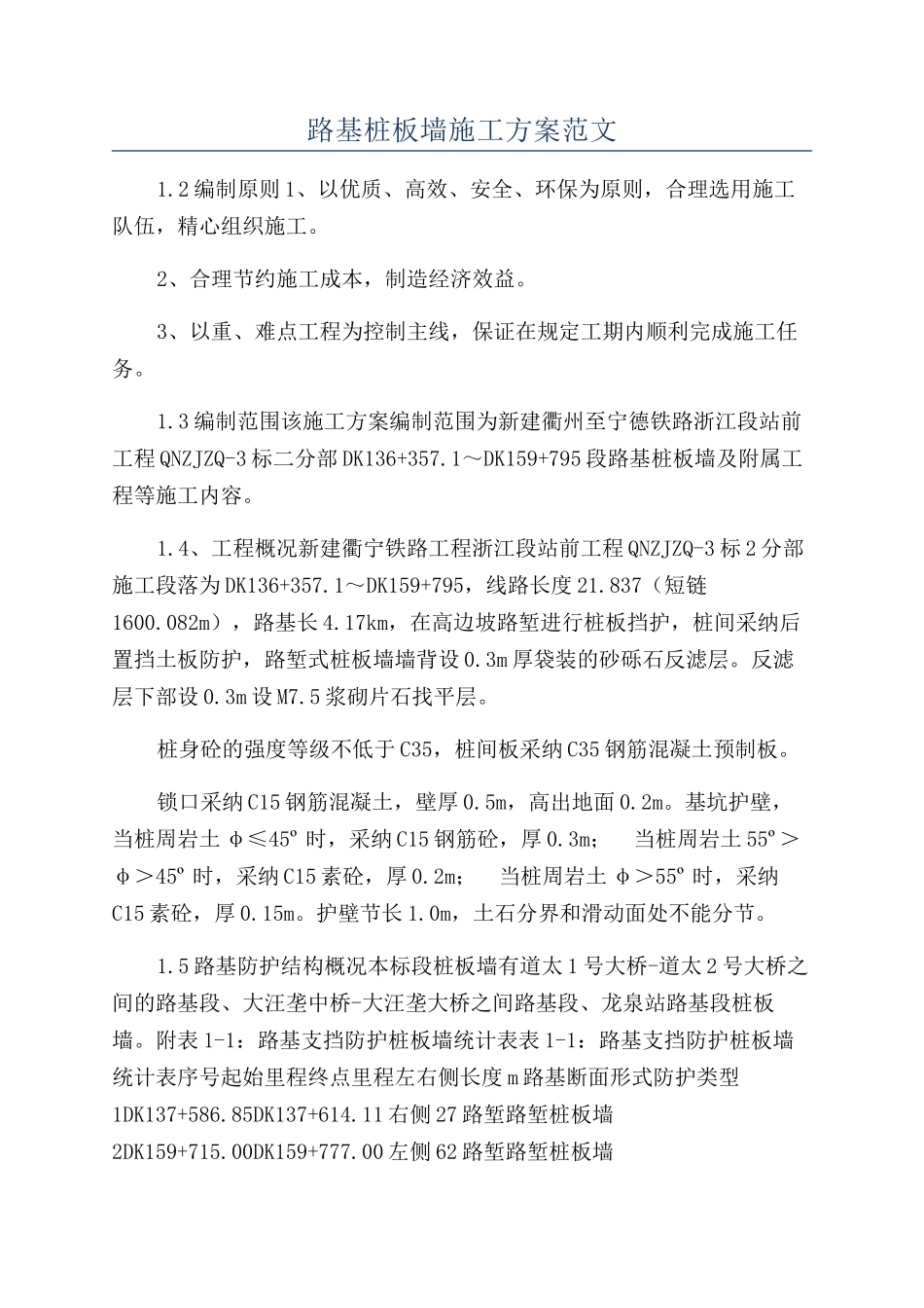 路基桩板墙施工方案范文_第1页