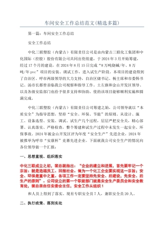 车间安全工作总结范文