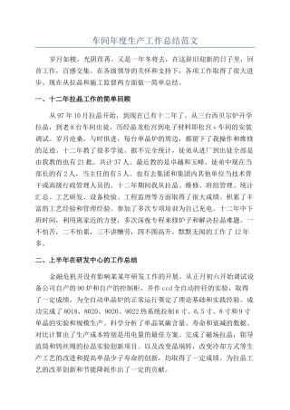 车间年度生产工作总结范文