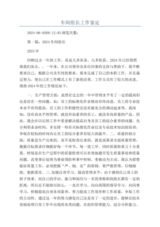 车间组长工作鉴定