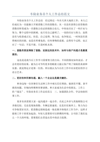 车险业务员个人工作总结范文