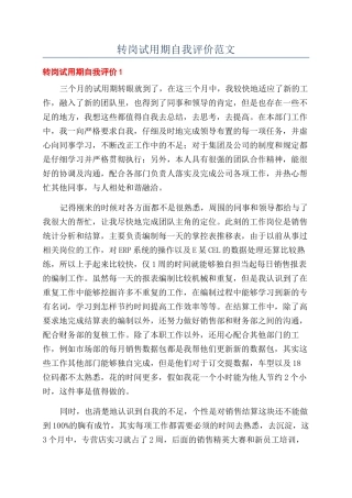 转岗试用期自我评价范文