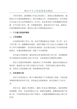 转正个人工作总结范文简洁