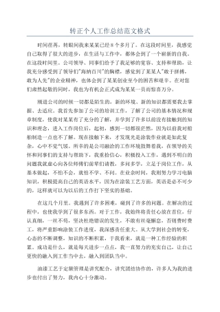 转正个人工作总结范文格式