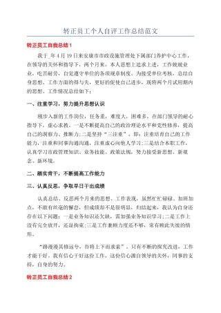 转正员工个人自评工作总结范文