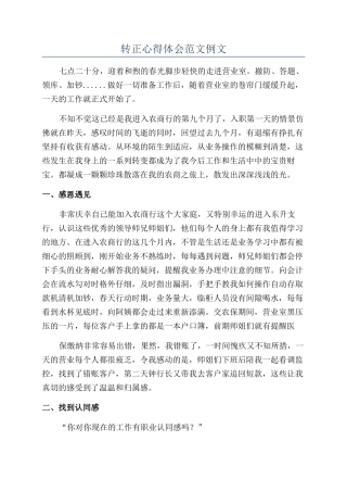 转正心得体会范文例文