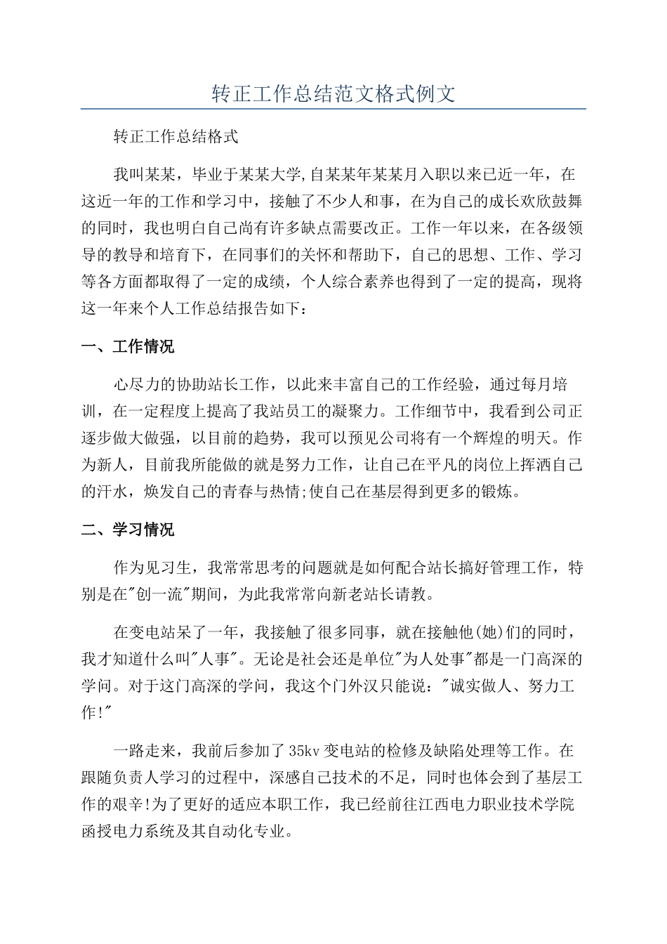 转正工作总结范文格式例文_第1页