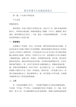 转正申请个人自我总结范文