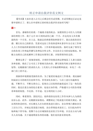 转正申请自我评价范文例文
