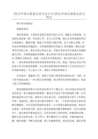 转正申请自我鉴定范文例文
