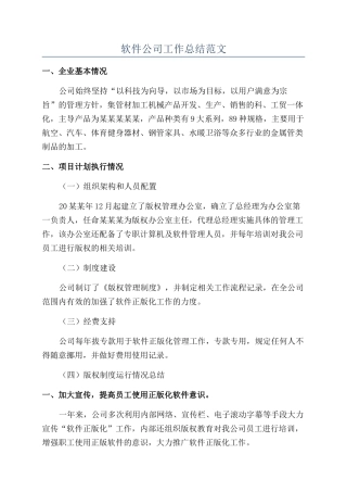 软件公司工作总结范文