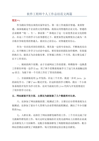 软件工程师个人工作总结范文两篇