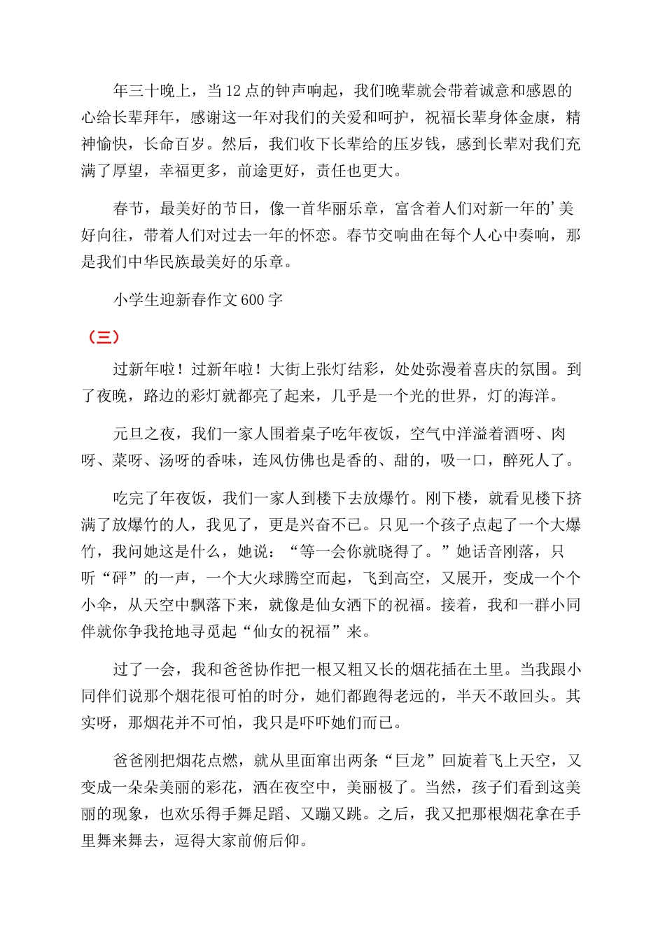 迎新春作文范文-小学生迎新春作文范文600字2024_第3页
