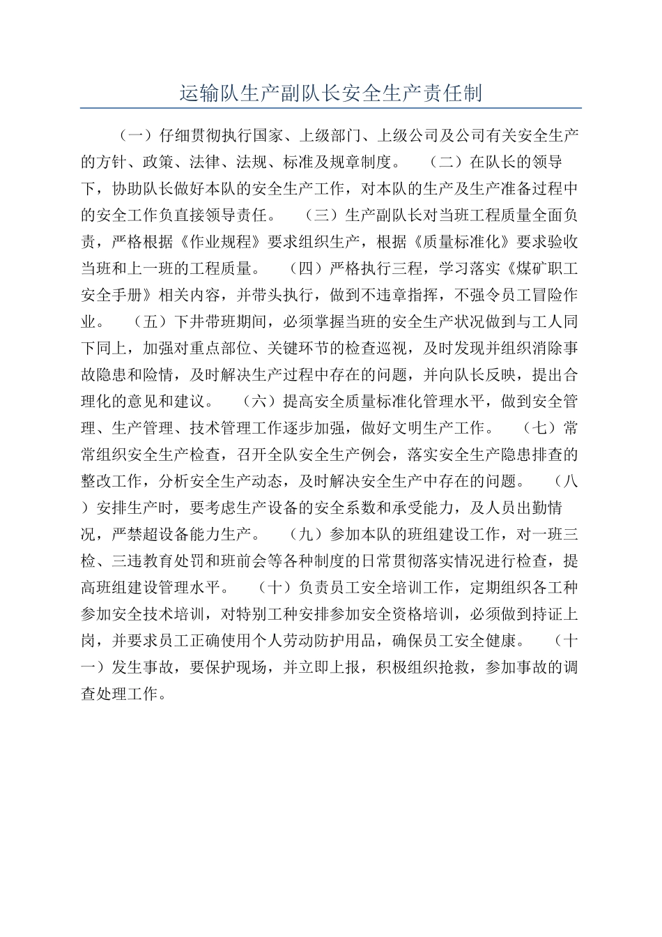 运输队生产副队长安全生产责任制_第1页