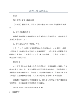 远程工作总结范文