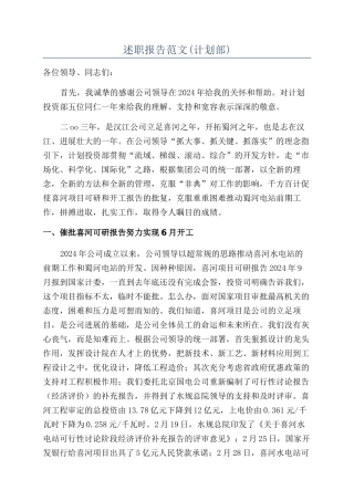 述职报告范文(计划部)