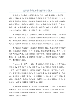 述职报告范文中自我评价范文