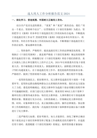 选人用人工作分析报告范文2024