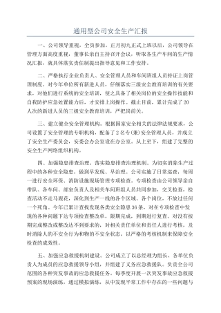 通用型公司安全生产汇报
