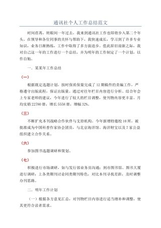 通讯社个人工作总结范文