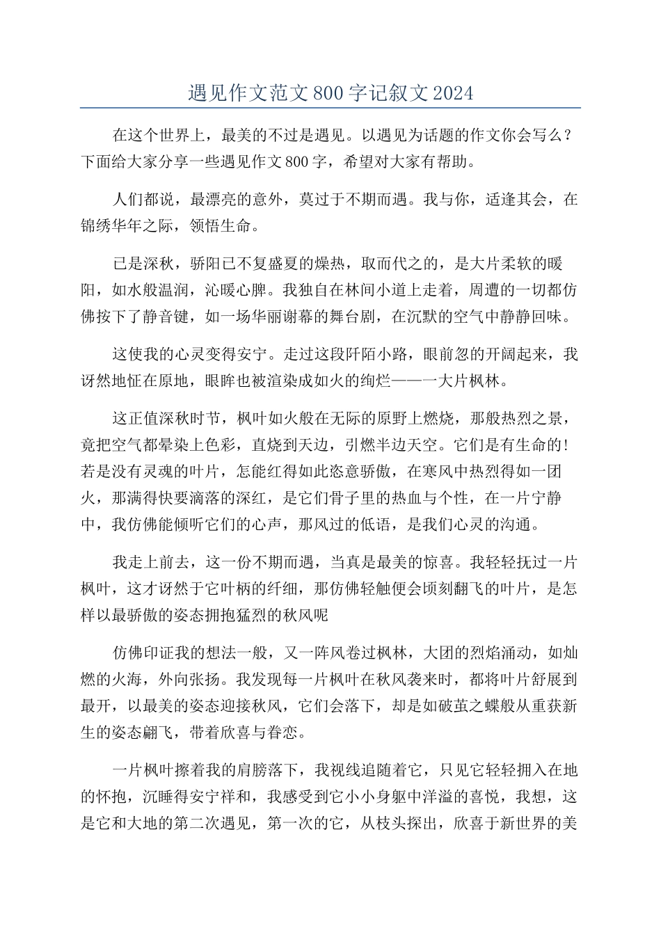 遇见作文范文800字记叙文2024_第1页