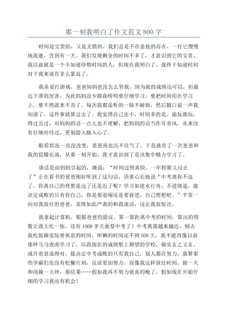 那一刻我明白了作文范文800字