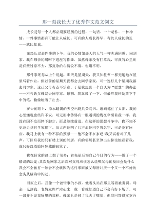 那一刻我长大了优秀作文范文例文