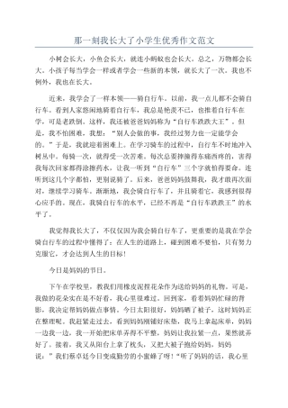 那一刻我长大了小学生优秀作文范文