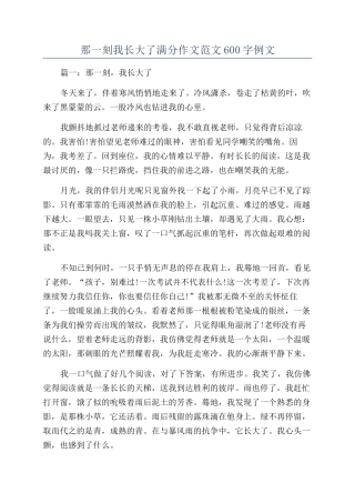 那一刻我长大了满分作文范文600字例文