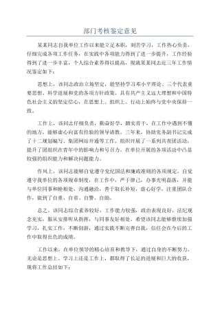 部门考核鉴定意见
