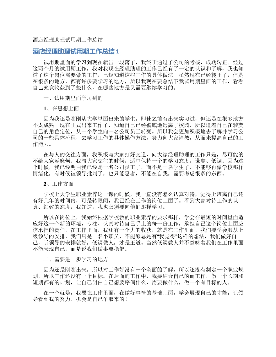 酒店经理助理试用期工作总结_第1页