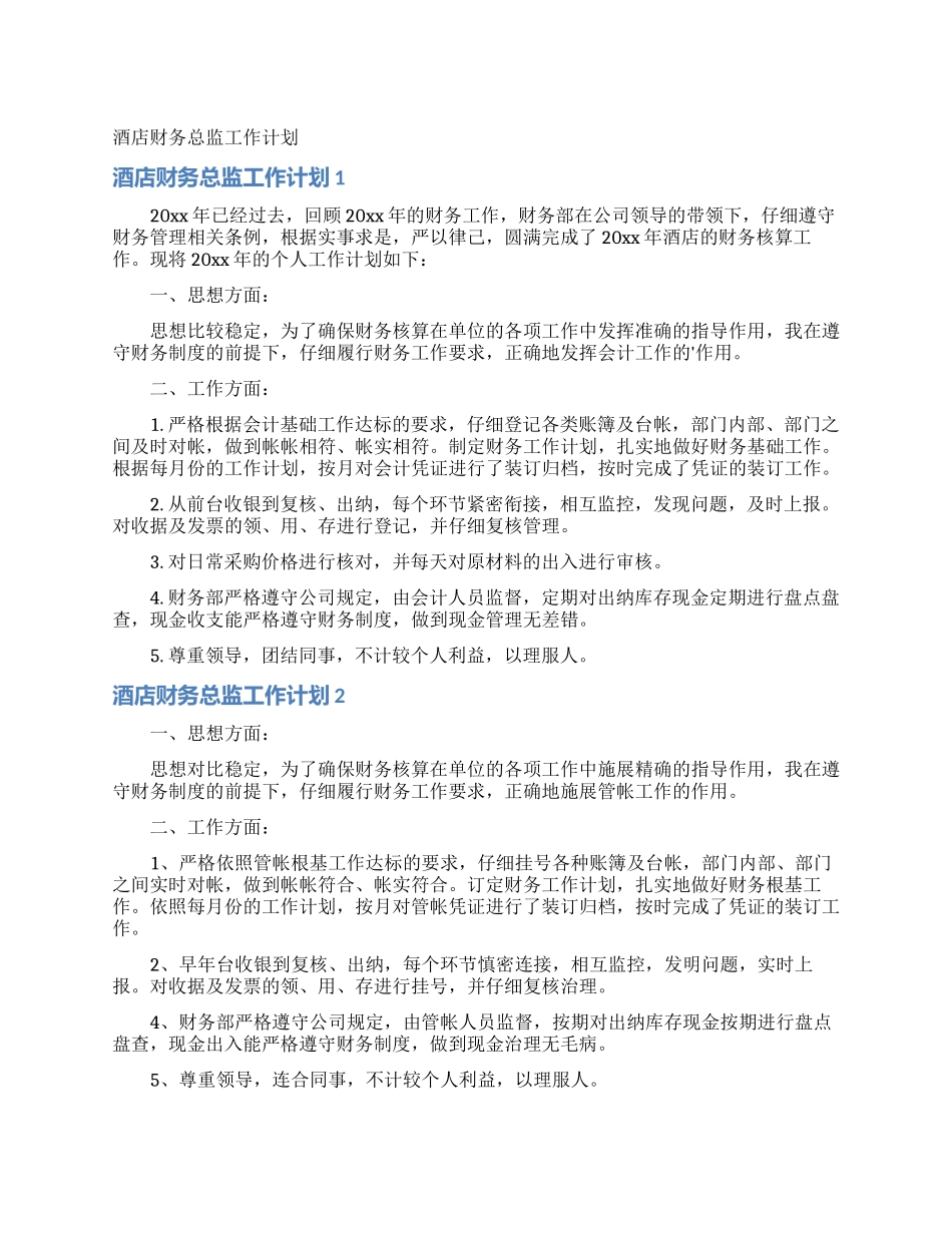 酒店财务总监工作计划_第1页