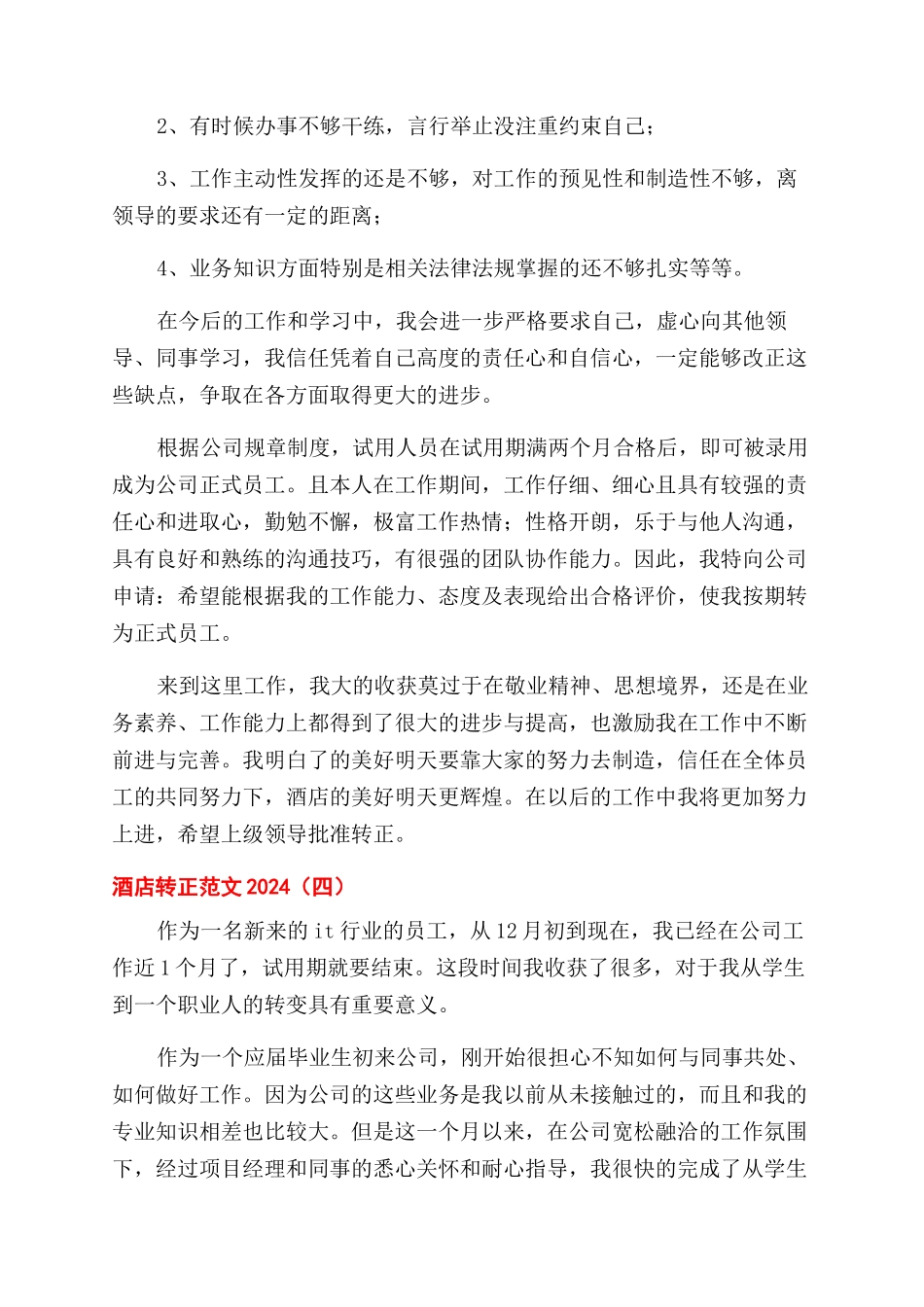 酒店转正工作总结范文2024_第3页
