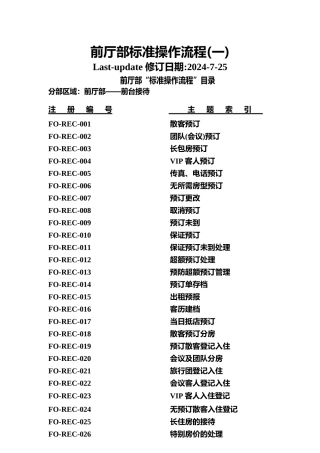 酒类资料某假日酒店管理体系文件