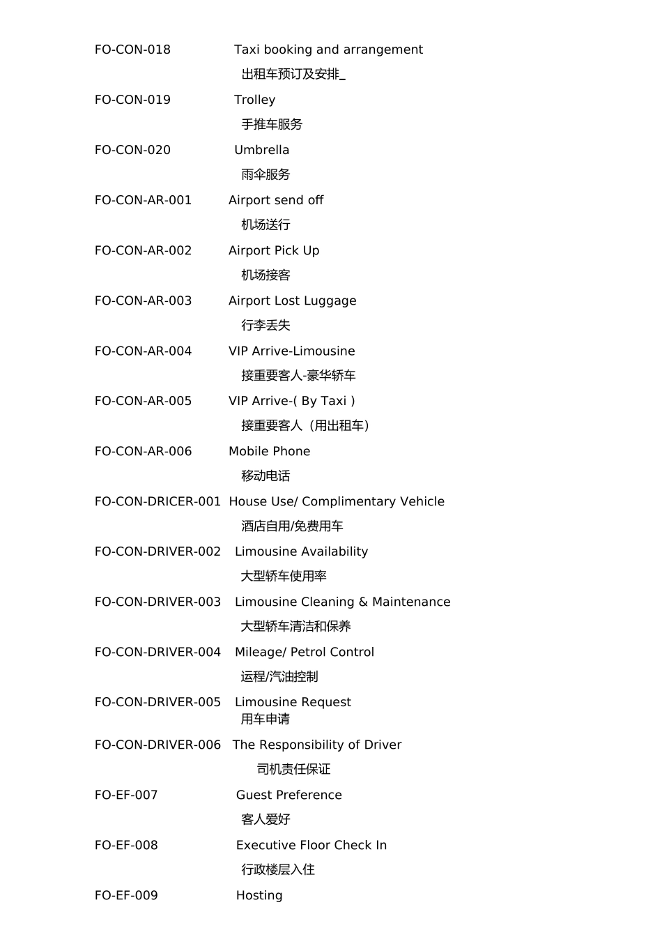 酒类资料FOSOP酒店标准操作程序前厅部中英文对照_第3页