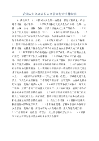 采煤队安全副队长安全管理行为规范