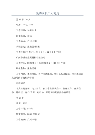 采购求职个人简历