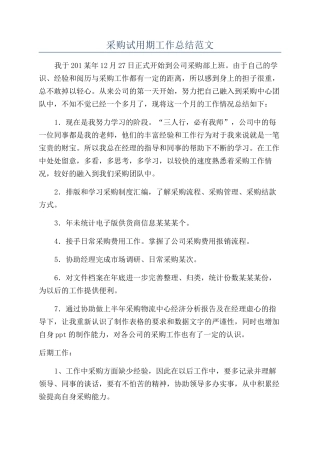 采购试用期工作总结范文