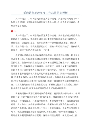 采购销售助理年度工作总结范文模板