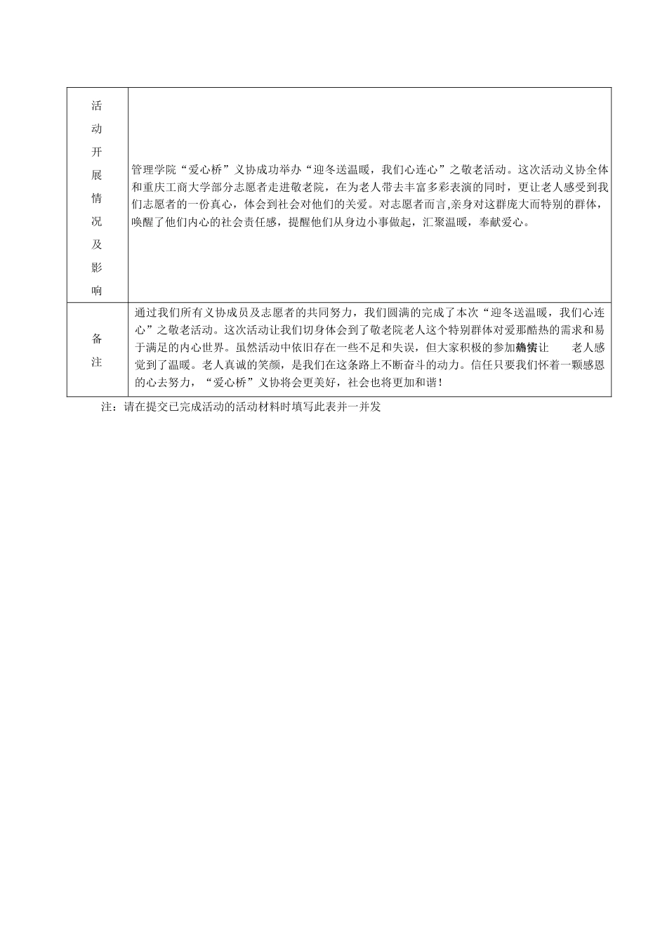 重庆工商大学“爱心桥”义协活动记录表_第2页