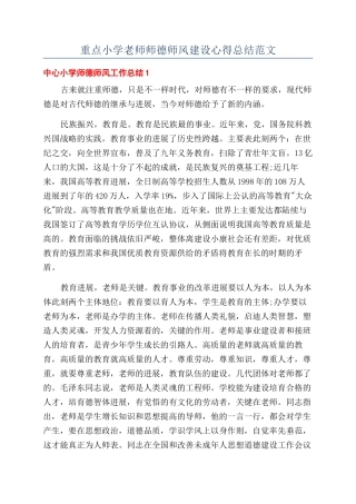 重点小学教师师德师风建设心得总结范文