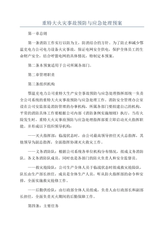 重特大火灾事故预防与应急处理预案