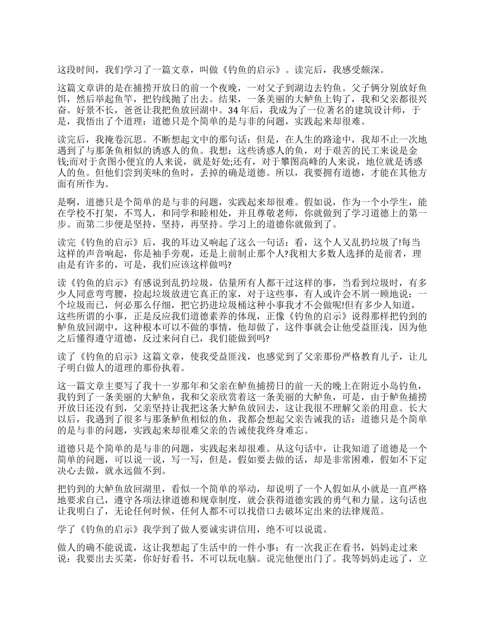 钓鱼的启示读后感400字优秀作文_第1页