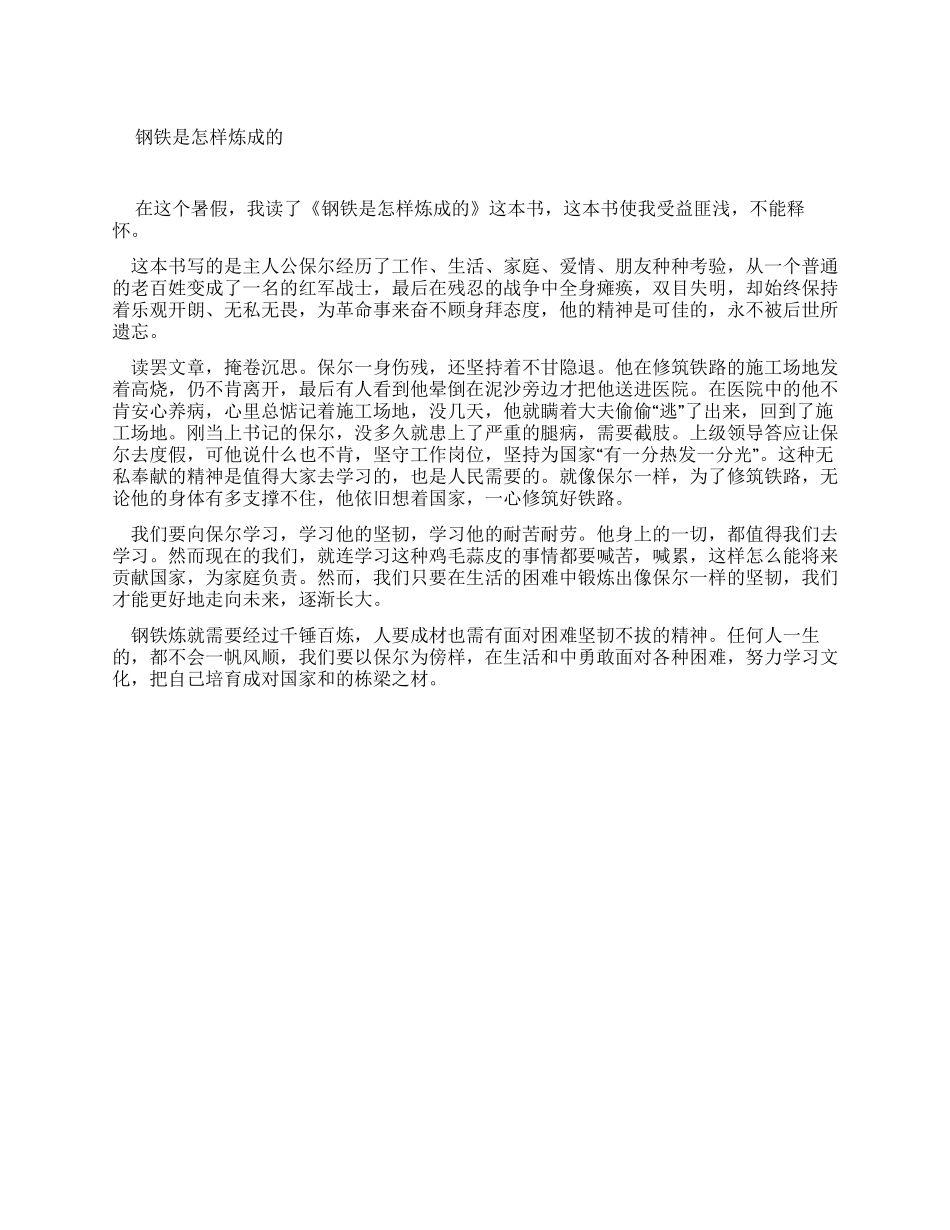 钢铁是怎样炼成读后感_第1页