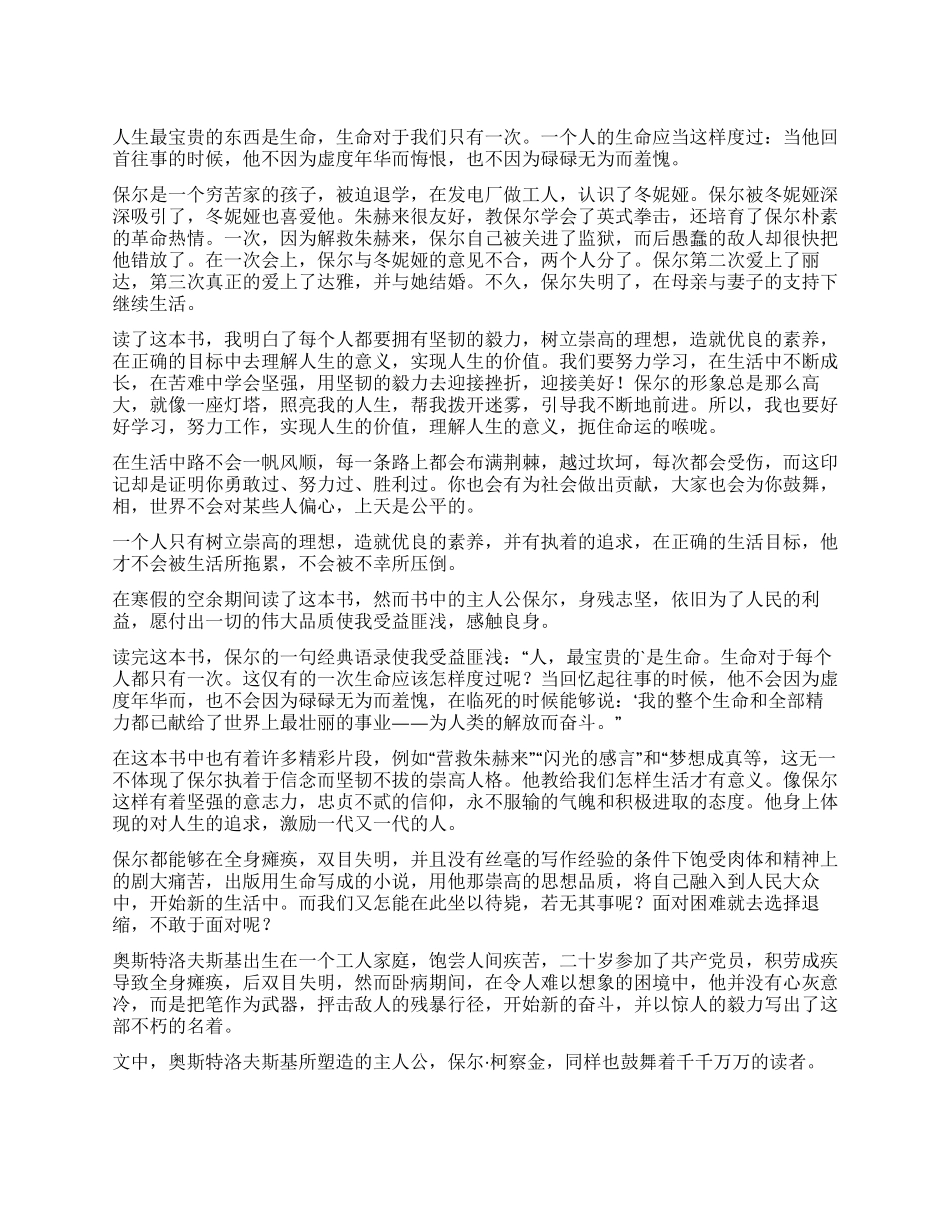 钢铁是怎样练成的读后感_第1页